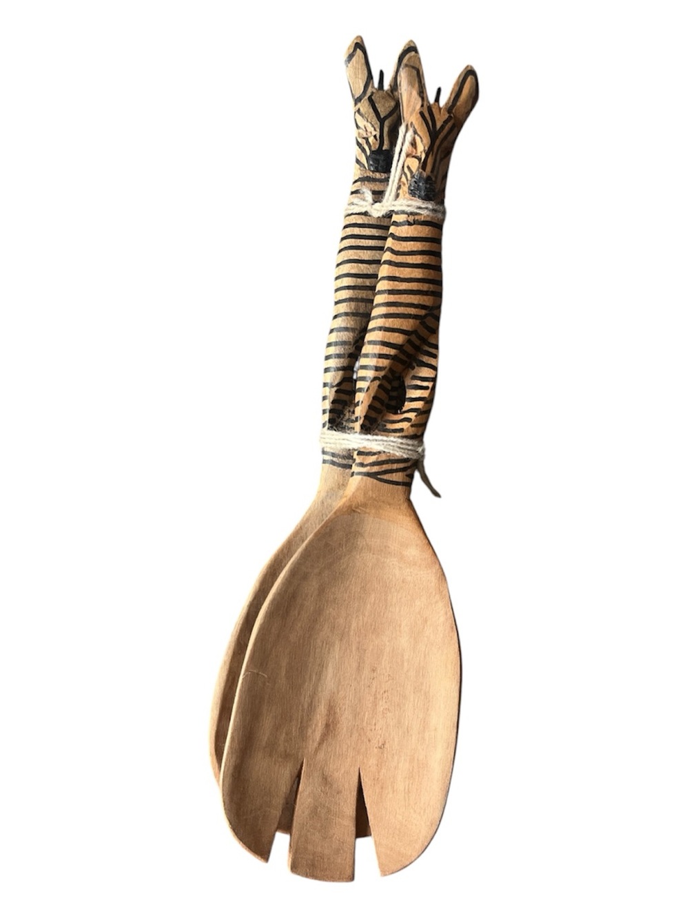 Hand Crafted in Kenya 🇰🇪 Natural Wood Salad Servers with Black Striped Handles